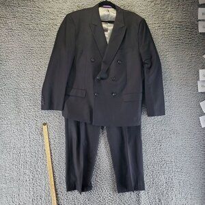 Vinci Suit Mens 46S 40x28 Black Two Piece Polyester Blend Suit Set *Read*